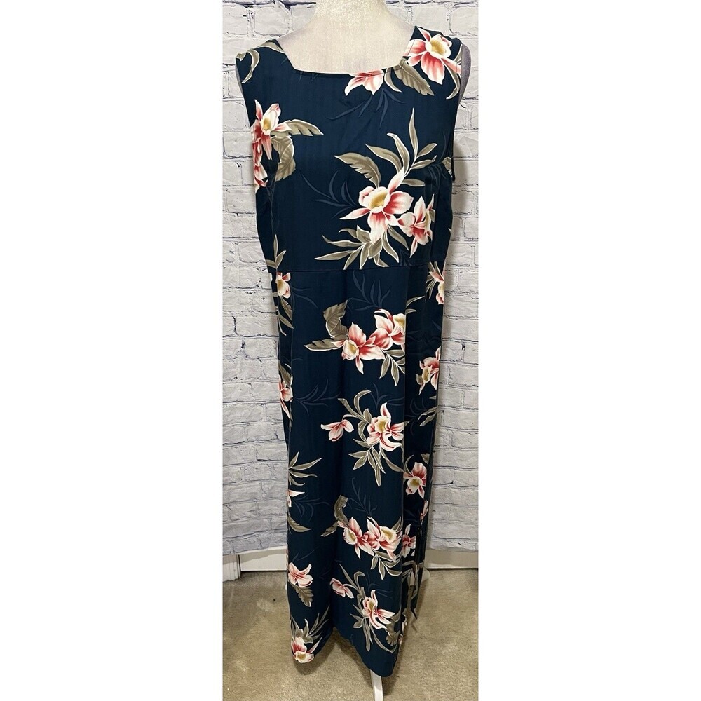 Tahiti Reef Club Sleeveless Sheath Woven Maxi Dress Blue Tropical Floral - Large